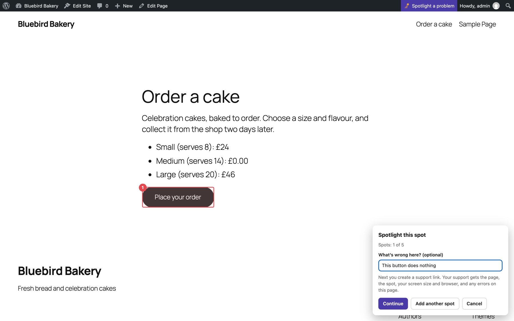 Point at the problem: click the broken part and add a note.