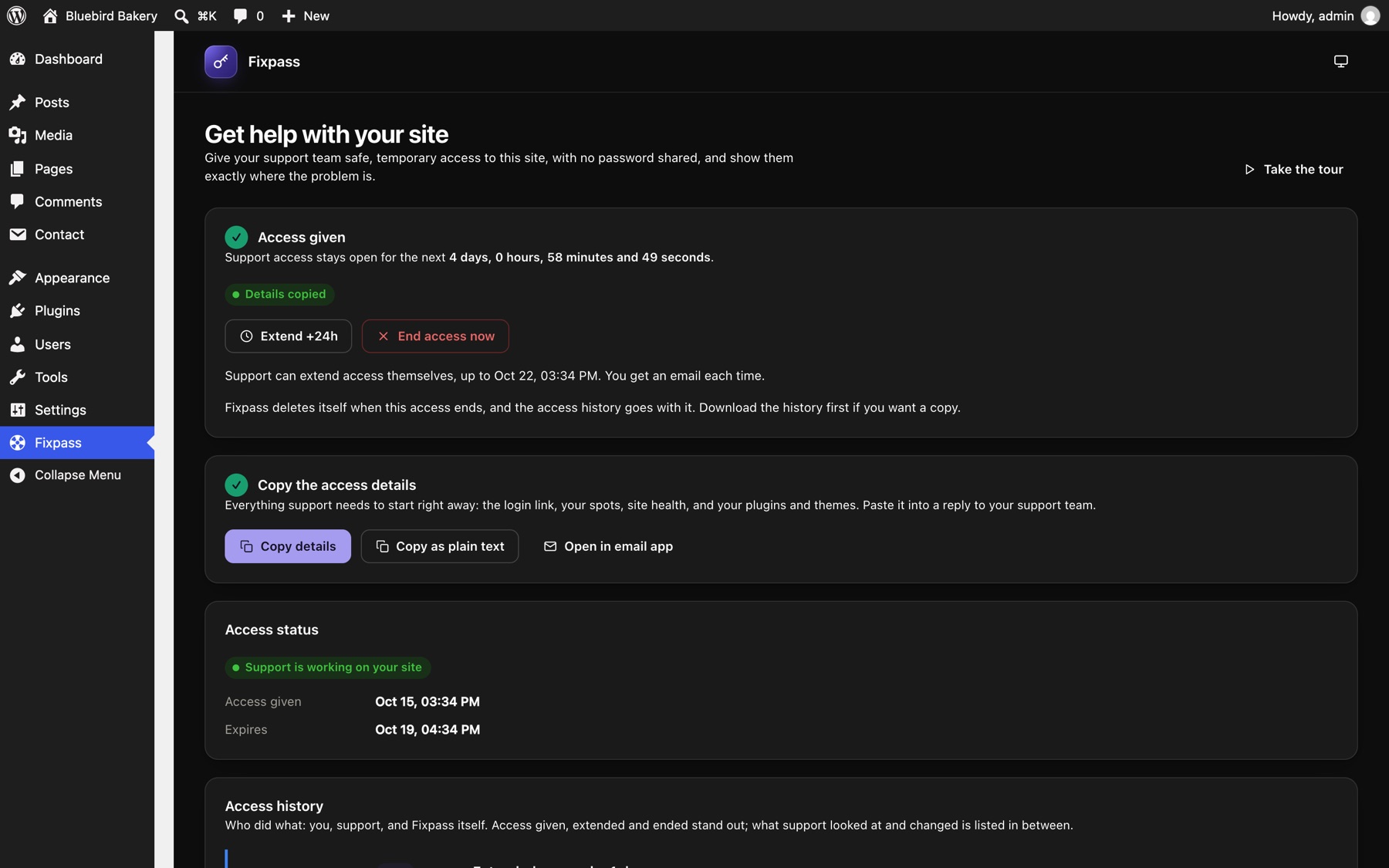 Watch the status as support works, in light or dark.
