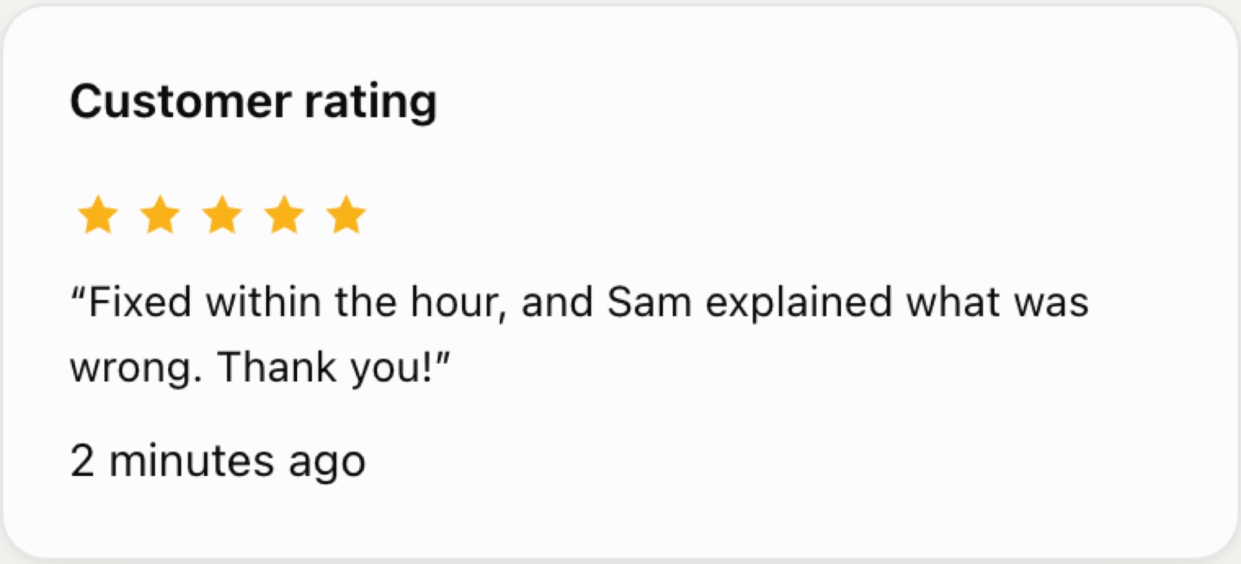 A customer’s rating on a ticket in the hub.