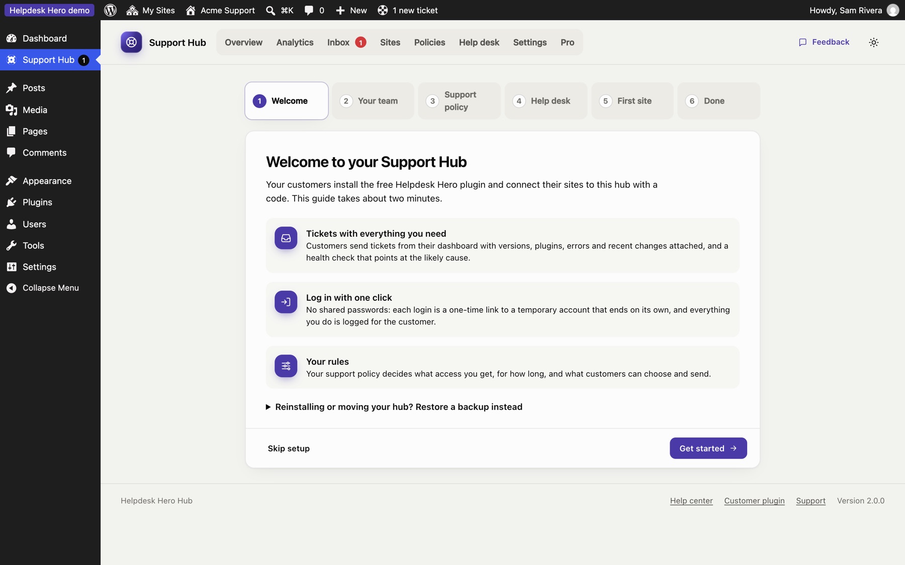 The first step of the hub's setup guide.